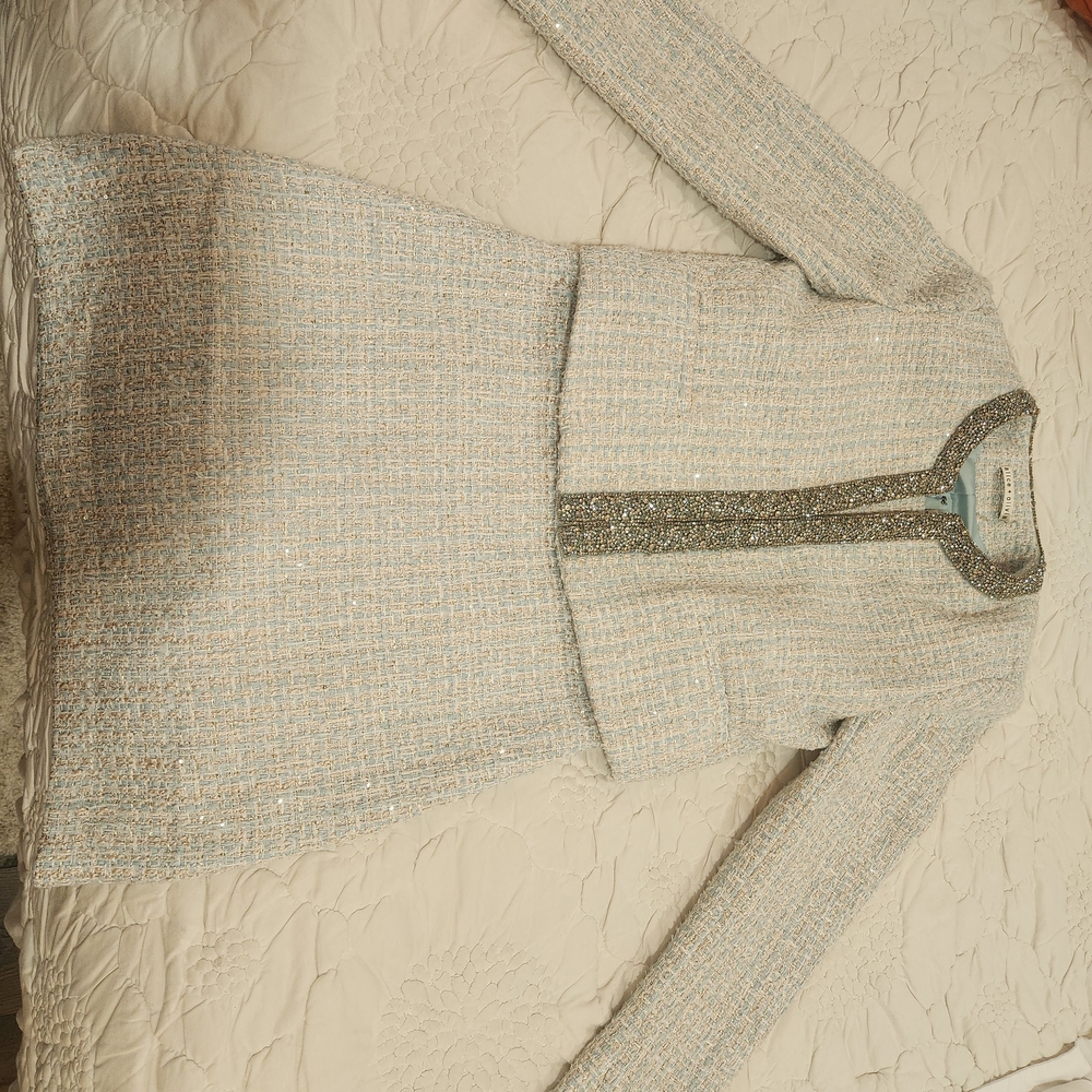 Alice + Olivia Blue and White Tweed Dress Jacket Size S And Dress Size 8